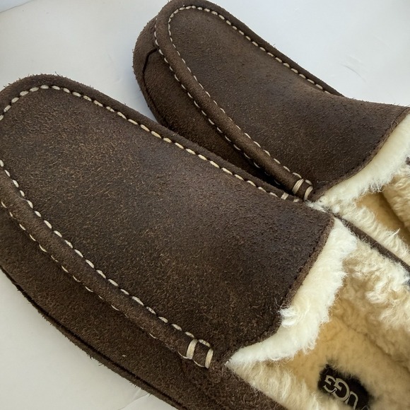 UGG Ascot Slippers Men\'s 9 Dusted Cocoa Suede Shearling Lined Moccasin 1171296 main image 7